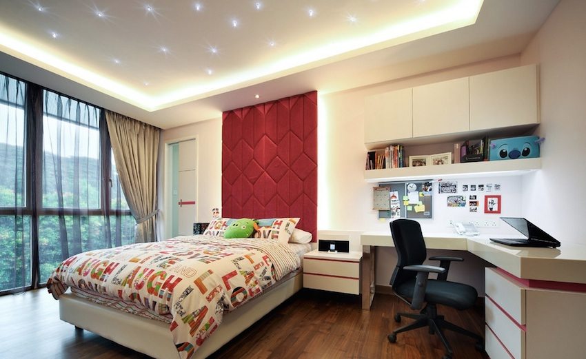 Комбинация от спот и околна светлина в спалнята Комбинация от спот и околна светлина в спалнята