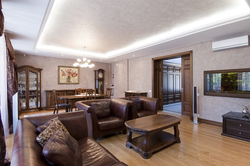 Опънат таван на две нива от плат с LED осветление Опънат таван на две нива от плат с LED осветление