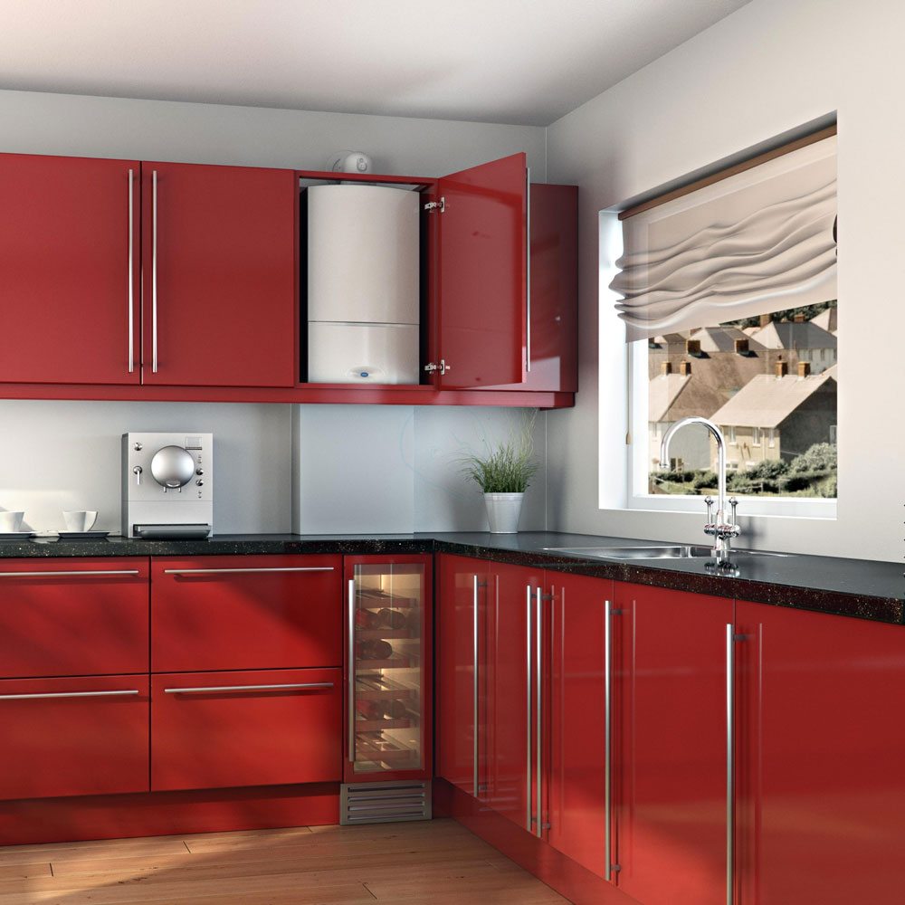 Wall mounted gas boiler can be hidden in the kitchen cabinet Wall mounted gas boiler can be hidden in the kitchen cabinet