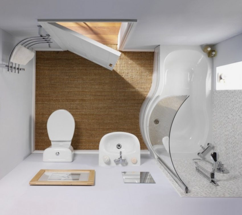 Ένα παράδειγμα της θέσης των υδραυλικών σε ένα μικρό μπάνιο Ένα παράδειγμα της θέσης των υδραυλικών σε ένα μικρό μπάνιο