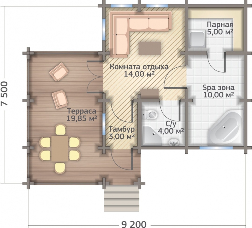 פרויקט תכנון לאמבטיה גדולה 9.2x7.5 מ 'עם מסלול ואזור ספא פרויקט תכנון לאמבטיה גדולה 9.2x7.5 מ 'עם מסלול ואזור ספא