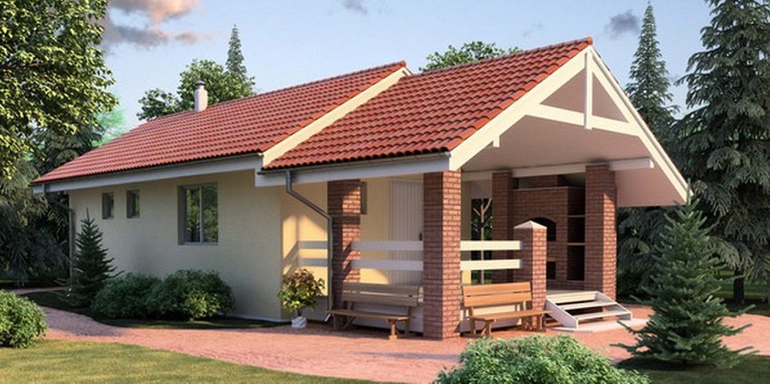 ซาวน่าจากบล็อคโฟมพร้อมเฉลียงสำเร็จรูปด้วยปูนปลาสเตอร์ (โครงการ 3D)