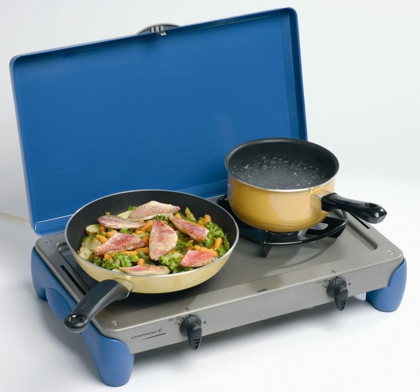 תנור גז נייד לשולחן העבודה עם שני מבערים ומכסה מתכת תנור גז נייד לשולחן העבודה עם שני מבערים ומכסה מתכת