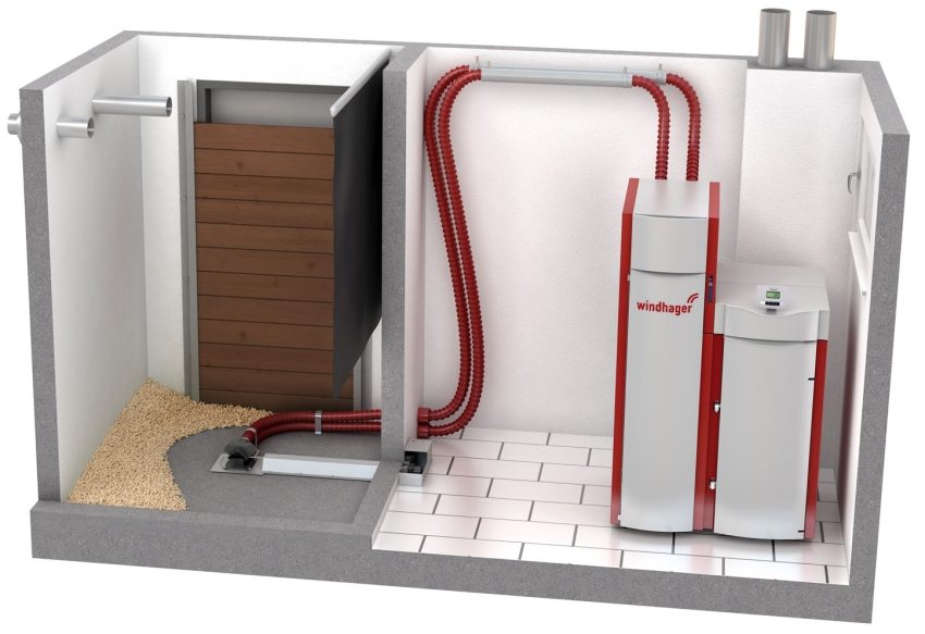 Double-circuit solid fuel boiler with automatic fuel supply Double-circuit solid fuel boiler with automatic fuel supply