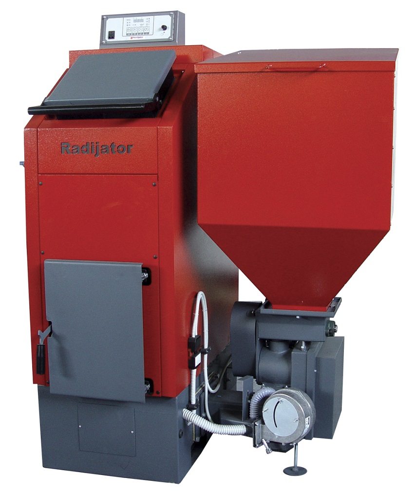 Modern long burning boiler with pellet silo Modern long burning boiler with pellet silo