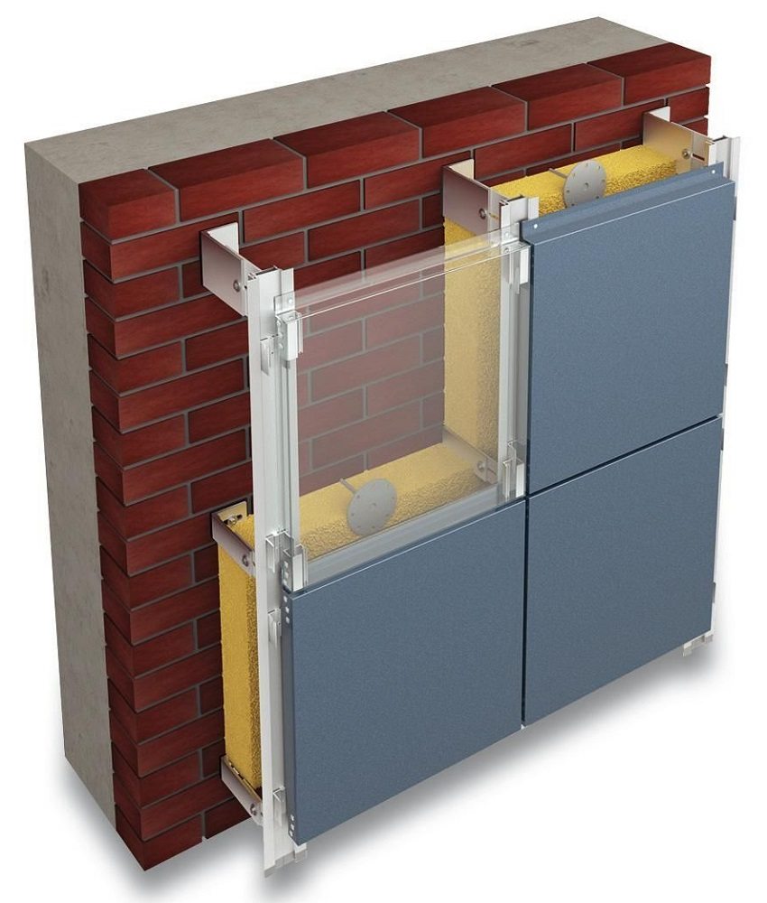 Izolarea termică a fațadei cu un penoplex cu cadru metalic pentru instalarea panourilor de fațadă Izolarea termică a fațadei cu un penoplex cu cadru metalic pentru instalarea panourilor de fațadă