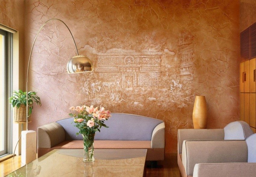 הקיר מוגמר בתערובת טיח דקורטיבית הקיר מוגמר בתערובת טיח דקורטיבית