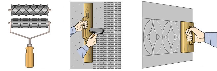 Metoder for å lage et mønster på dekorasjonspuss ved hjelp av en rulle og et malingsstempel Metoder for å lage et mønster på dekorasjonspuss ved hjelp av en rulle og et malingsstempel