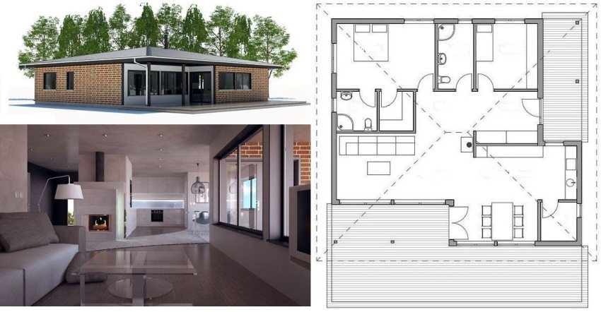 Ett-etasjers husprosjekt med ett soverom og ett barnerom Ett-etasjers husprosjekt med ett soverom og ett barnerom