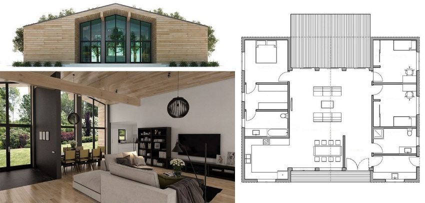 Ett-etasjes husprosjekt med ett soverom og to barnerom Ett-etasjes husprosjekt med ett soverom og to barnerom