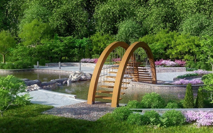 Dam med en træbro Dam med en træbro