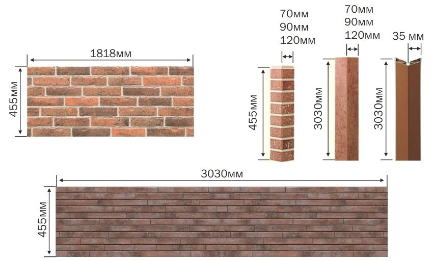Størrelser af Nichiha fiber cement finishplader og dekorative elementer Størrelser af Nichiha fiber cement finishplader og dekorative elementer
