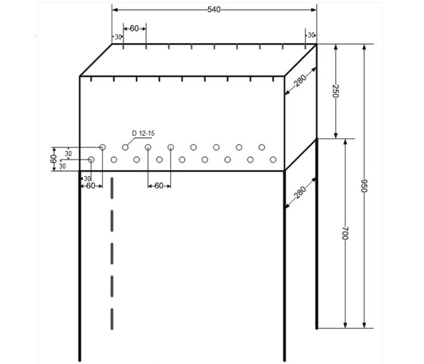 Dimensjoner på en standard grill på bena Dimensjoner på en standard grill på bena