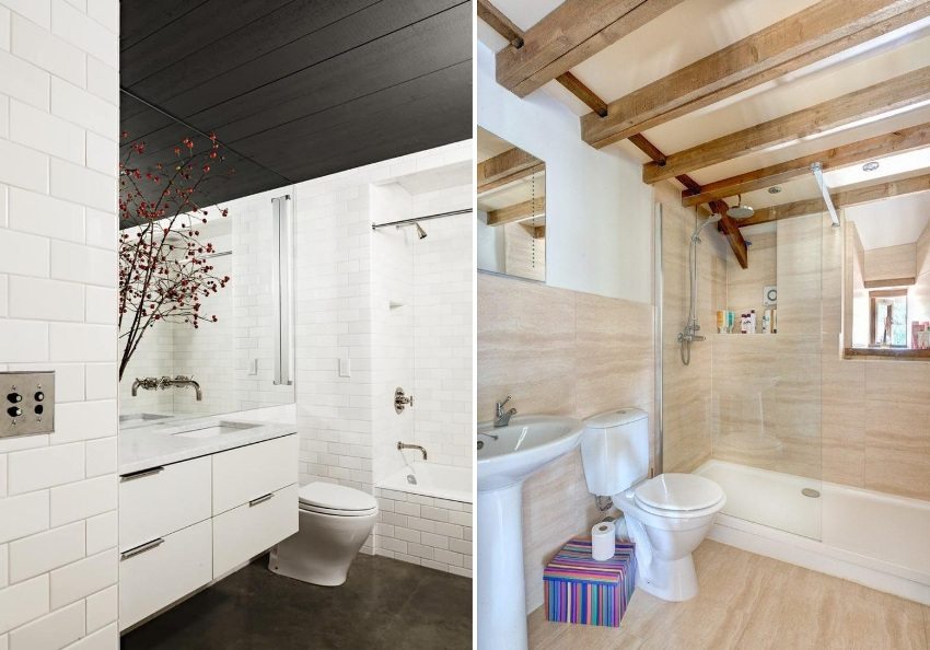 Tavanele din baie folosind grinzi din plastic și lemn Tavanele din baie folosind grinzi din plastic și lemn