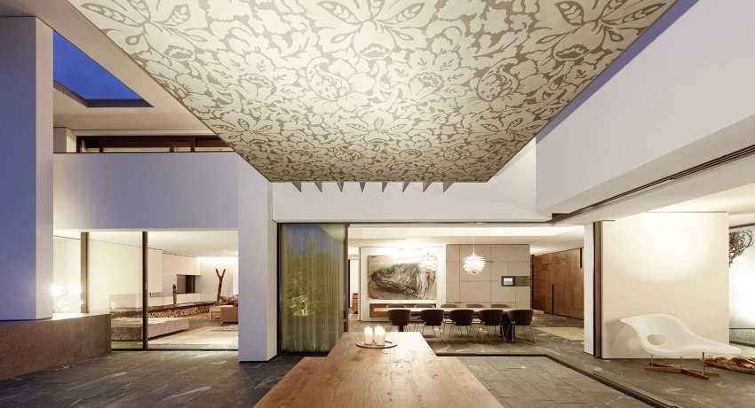 Sostre elàstic de tela a la sala d'estar Sostre elàstic de tela a la sala d'estar