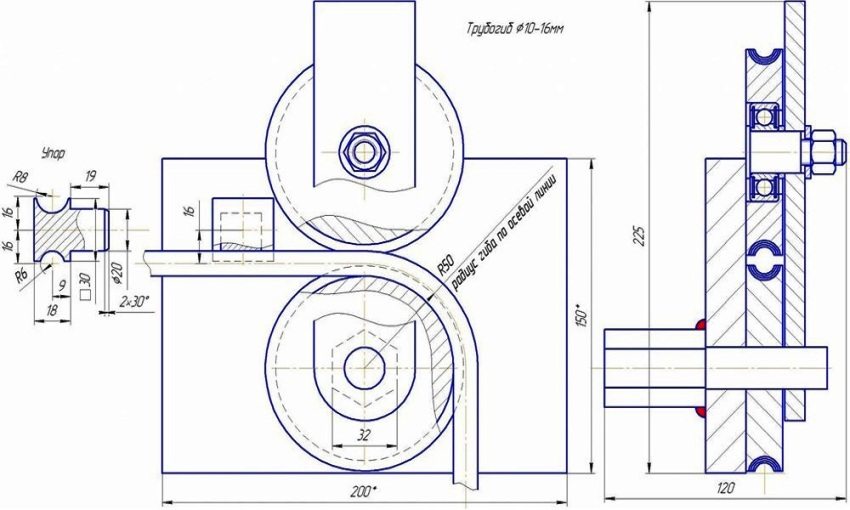 En tegning med dimensjoner for å lage en rørbøyer med egne hender En tegning med dimensjoner for å lage en rørbøyer med egne hender