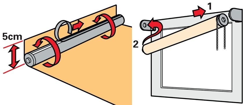 Krok 5: mocowanie i nawijanie płótna na wał, montaż kurtyny w uchwytach Krok 5: mocowanie i nawijanie płótna na wał, montaż kurtyny w uchwytach