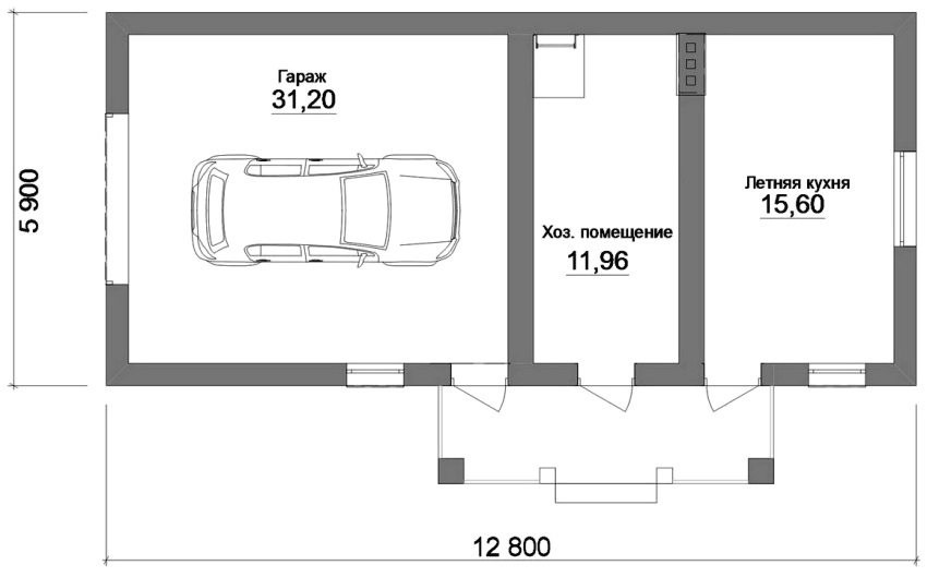 Dự án của một ngôi nhà nông thôn với sự bố trí của một nhà để xe, phòng tiện ích và bếp mùa hè Dự án của một ngôi nhà nông thôn với sự bố trí của một nhà để xe, phòng tiện ích và bếp mùa hè