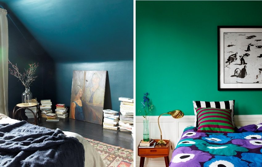 Eksempler på brugen af mørke mættede nuancer i soveværelset Eksempler på brugen af mørke mættede nuancer i soveværelset