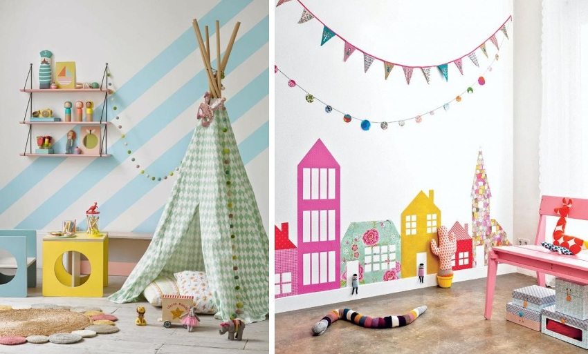 Lyse tegninger på væggene i børnehaven, lavet med akrylmaling Lyse tegninger på væggene i børnehaven, lavet med akrylmaling