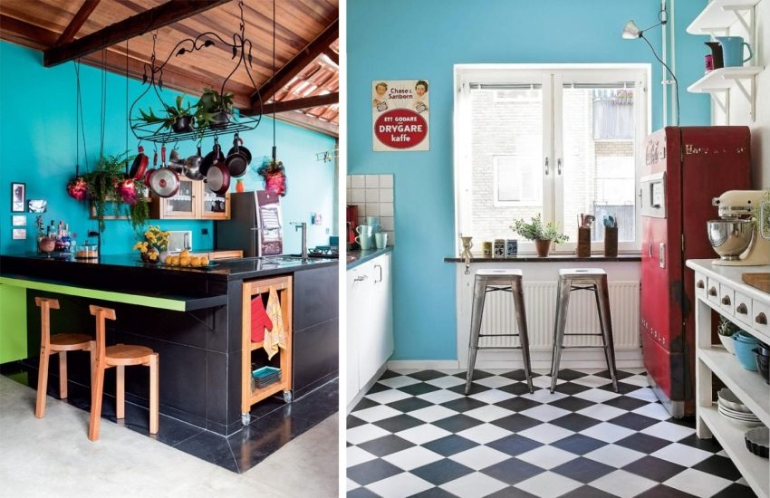 Blå vægge i design af vintage køkkener Blå vægge i design af vintage køkkener