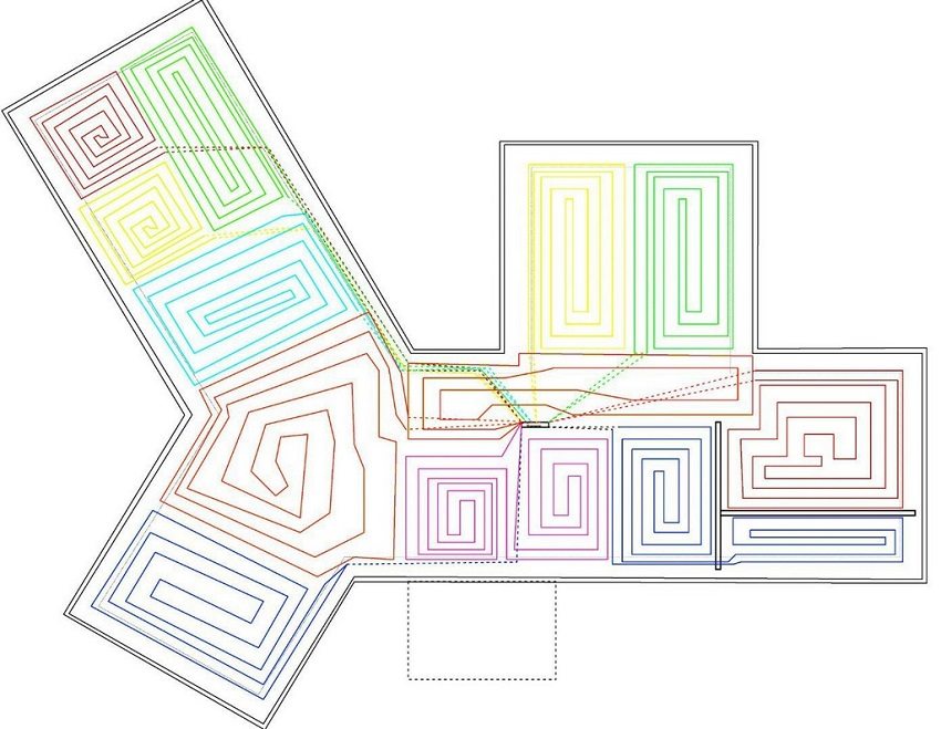Пример за електрическа схема за топъл воден под по сектори Пример за електрическа схема за топъл воден под по сектори