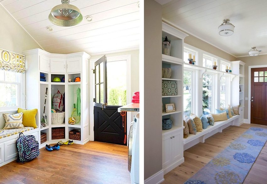 Hvite møbler brukes i det indre av gangen, slik at det mindre rommer plassen Hvite møbler brukes i det indre av gangen, slik at det mindre rommer plassen