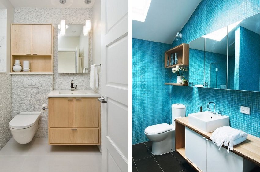 Skap med speildører er funksjonelle og øker visuelt plassen til et lite bad Skap med speildører er funksjonelle og øker visuelt plassen til et lite bad