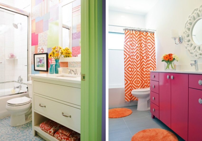 Stilvolle Kombination aus kontrastierenden Wänden und Möbeln im Baddesign Stilvolle Kombination aus kontrastierenden Wänden und Möbeln im Baddesign