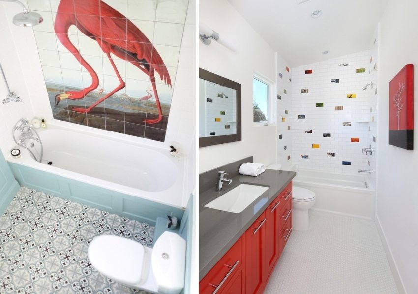 Weiße Fliesen können mit hellen Einsätzen ergänzt werden Weiße Fliesen können mit hellen Einsätzen ergänzt werden