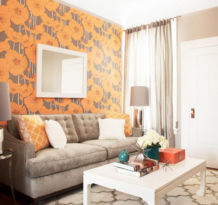 วอลล์เปเปอร์ในห้องด้วยลวดลายสีส้มสดใส วอลล์เปเปอร์ในห้องด้วยลวดลายสีส้มสดใส
