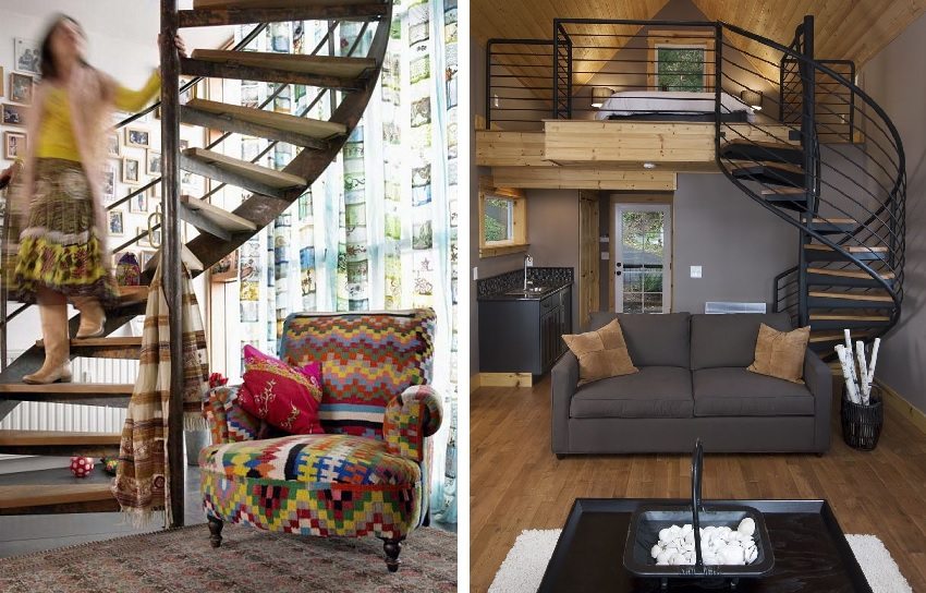 Металът и дървото са популярна комбинация за подреждане на спирални стълби Металът и дървото са популярна комбинация за подреждане на спирални стълби