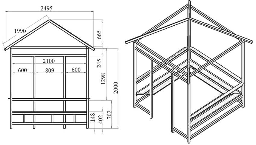 Dessin d'un gazebo à partir d'un profil avec une section carrée Dessin d'un gazebo à partir d'un profil avec une section carrée