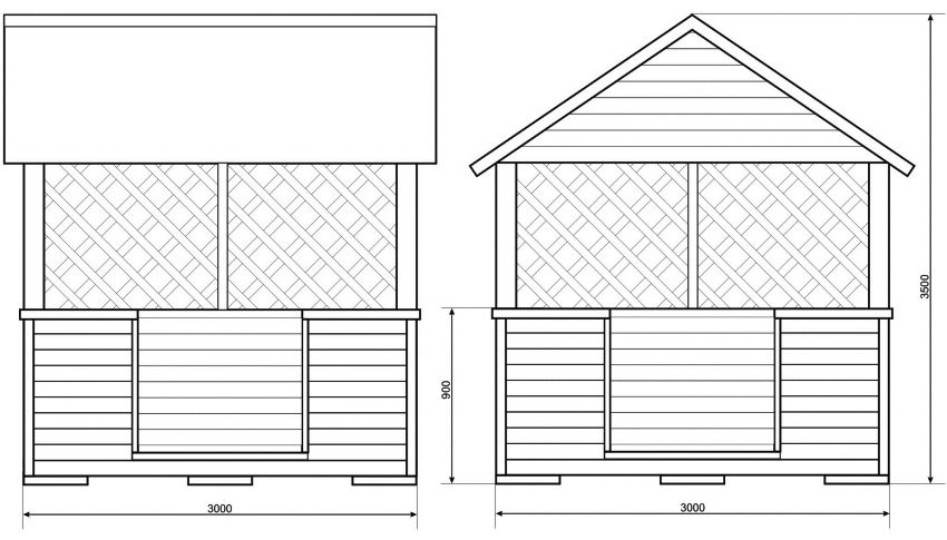 Dessin aux dimensions d'un gazebo carré en bois Dessin aux dimensions d'un gazebo carré en bois