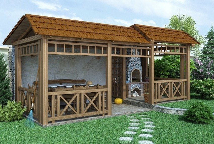 Projet 3D pour la construction d'un gazebo en bois avec un poêle à bois Projet 3D pour la construction d'un gazebo en bois avec un poêle à bois