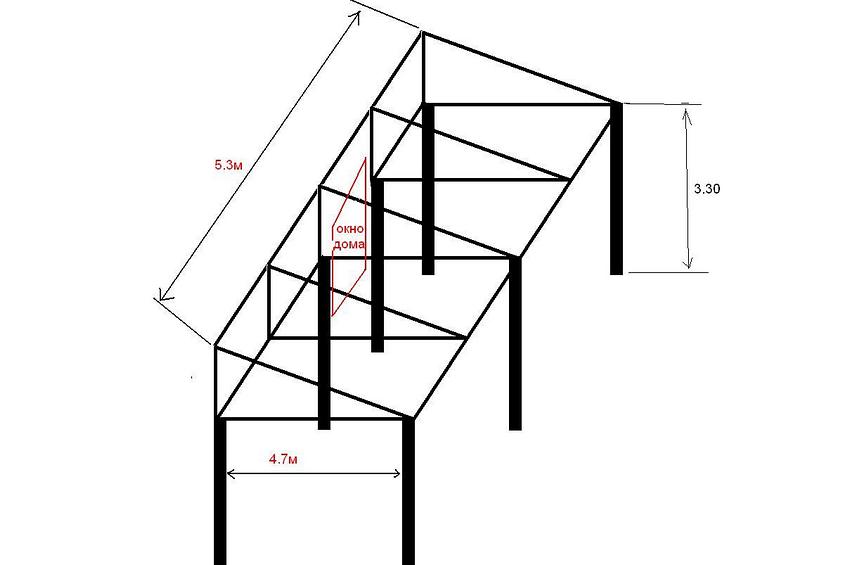 Dessin d'un cadre pour un auvent avec un toit en pente Dessin d'un cadre pour un auvent avec un toit en pente