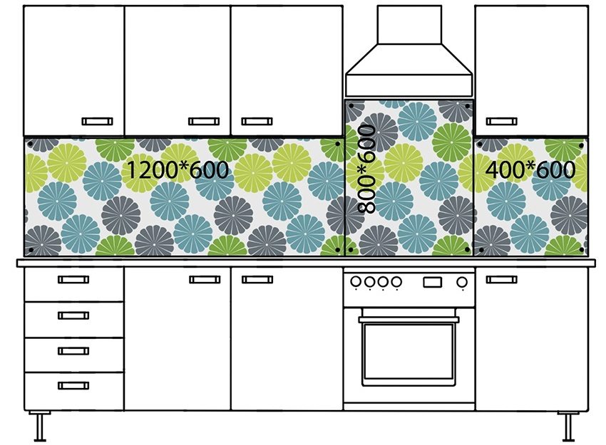 פריסה של כמה לוחות זכוכית על קיר עבודה במטבח פריסה של כמה לוחות זכוכית על קיר עבודה במטבח