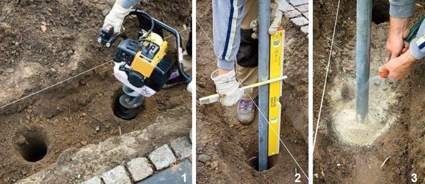 Étapes 1 à 3: préparer les trous, installer les supports et les couler avec du béton Étapes 1 à 3: préparer les trous, installer les supports et les couler avec du béton