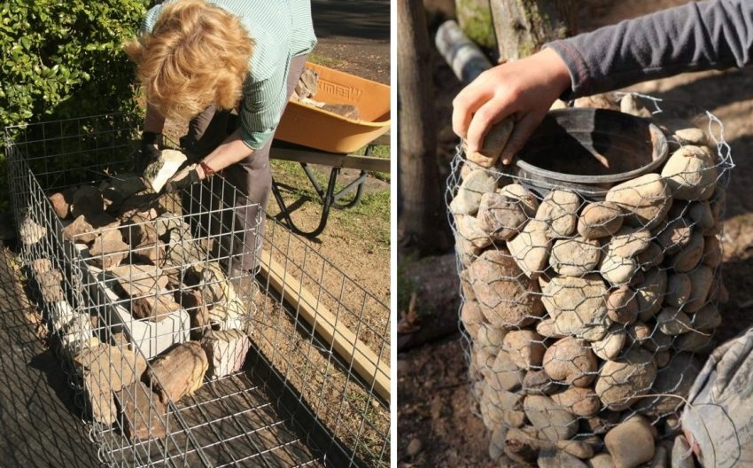 Remplir le cadre de gabion avec des pierres de vos propres mains Remplir le cadre de gabion avec des pierres de vos propres mains