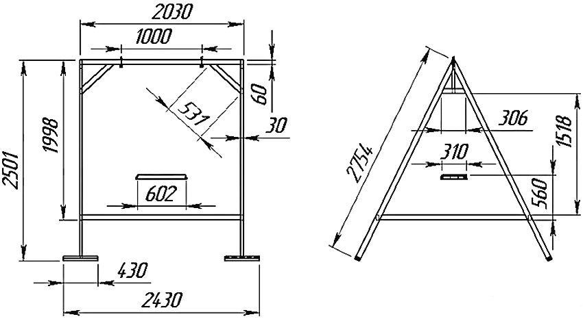 Kaavio kehyslaitteesta, jossa on mitat metallisessa puutarhakiinnityksessä Kaavio kehyslaitteesta, jossa on mitat metallisessa puutarhakiinnityksessä