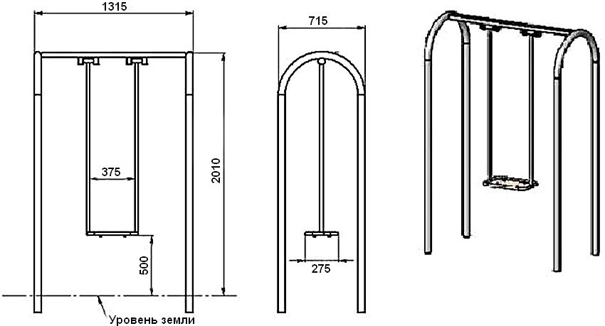 Kaavio laitteesta ja metallisen keinurungon asennusmitat Kaavio laitteesta ja metallisen keinurungon asennusmitat