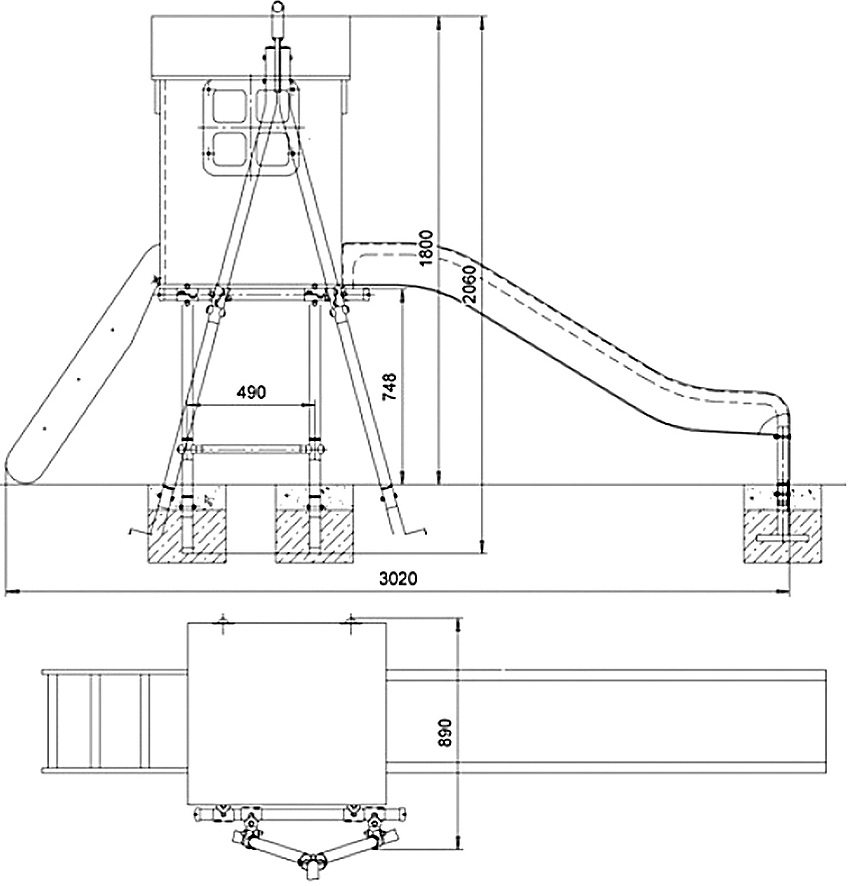 Rysunek zjeżdżalni dla dzieci do letniej rezydencji. Wymiary gabarytowe: długość - 3020 mm; szerokość - 890 mm; wysokość - 1800 mm. Maksymalna waga użytkownika - 100 kg, minimalny wiek dziecka - 3 lata Rysunek zjeżdżalni dla dzieci do letniej rezydencji. Wymiary gabarytowe: długość - 3020 mm; szerokość - 890 mm; wysokość - 1800 mm. Maksymalna waga użytkownika - 100 kg, minimalny wiek dziecka - 3 lata