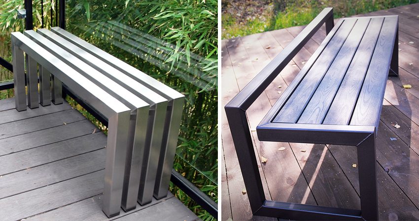 Bruk av metall til å lage uvanlige ryggløse benker Bruk av metall til å lage uvanlige ryggløse benker