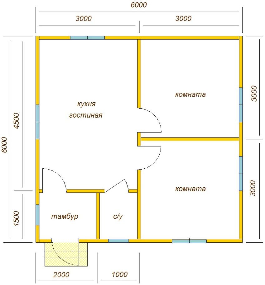 Liten husplan 6x6 m med en etasje Liten husplan 6x6 m med en etasje