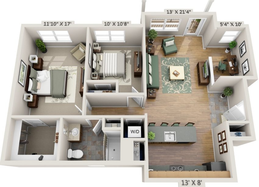 Et eksempel på utformingen av et etasjes hus beregnet på en familie på 2-3 personer Et eksempel på utformingen av et enetasjes hus beregnet på en familie på 2-3 personer