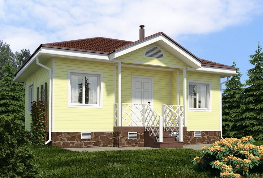 Tredimensjonalt prosjekt av et lite enetasjes hus Tredimensjonalt prosjekt av et lite enetasjes hus