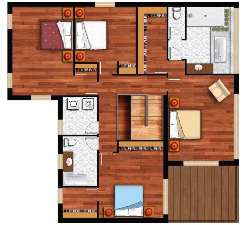 פריסת הקומה הראשונה בבית עץ דו קומתי פריסת הקומה הראשונה בבית עץ דו קומתי