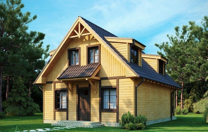 פרויקט של בית דו קומתי 8x8 עם עליית גג: נוף לחזית עם הכניסה הראשית פרויקט של בית דו קומתי 8x8 עם עליית גג: נוף לחזית עם הכניסה הראשית