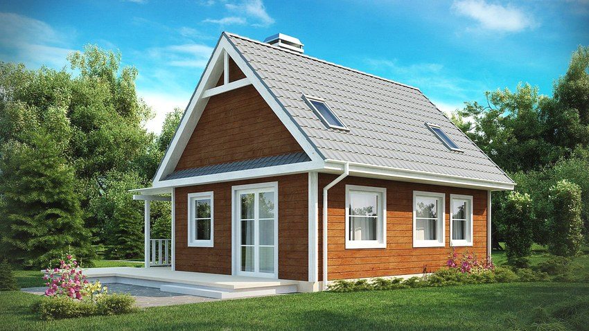 Projekt małego drewnianego domku z dwoma kondygnacjami Projekt małego drewnianego domku z dwoma kondygnacjami