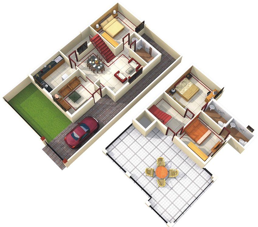 Một ví dụ về cách bố trí của một ngôi nhà hai tầng với diện tích nhỏ Một ví dụ về cách bố trí của một ngôi nhà hai tầng với diện tích nhỏ